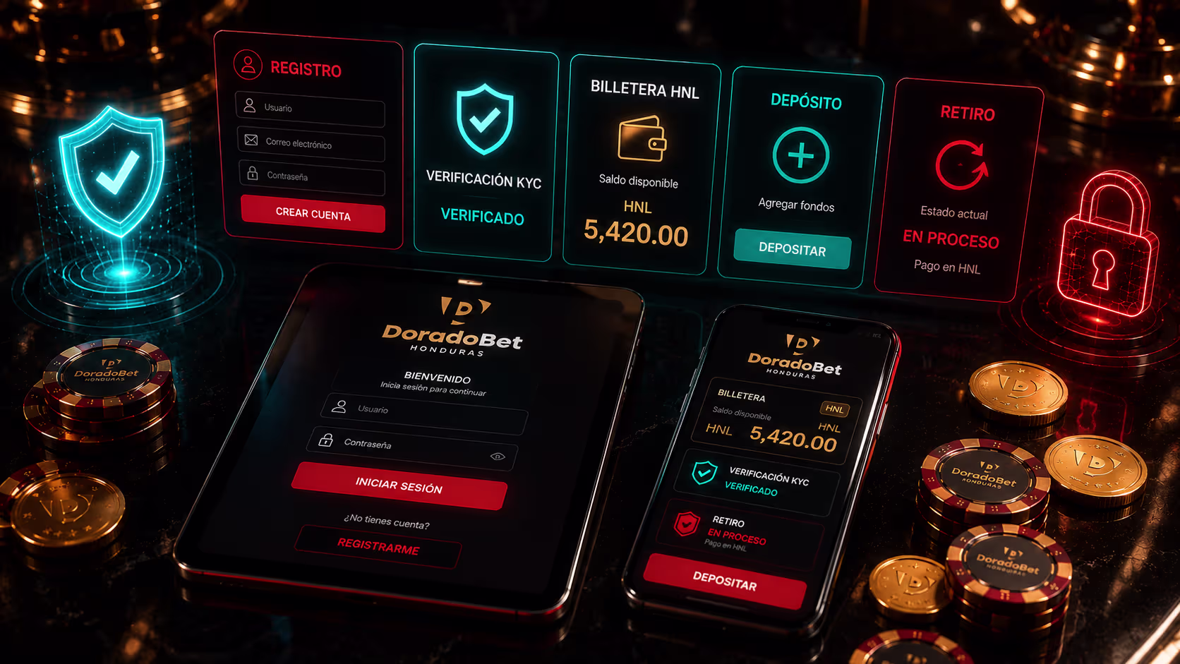 Doradobet Honduras registro, verificación KYC, billetera HNL, depósito y retiro